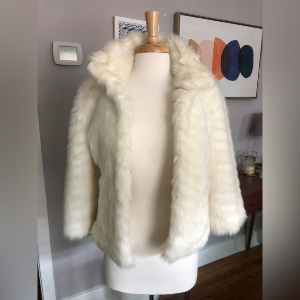 Guess White Faux Fur Coat